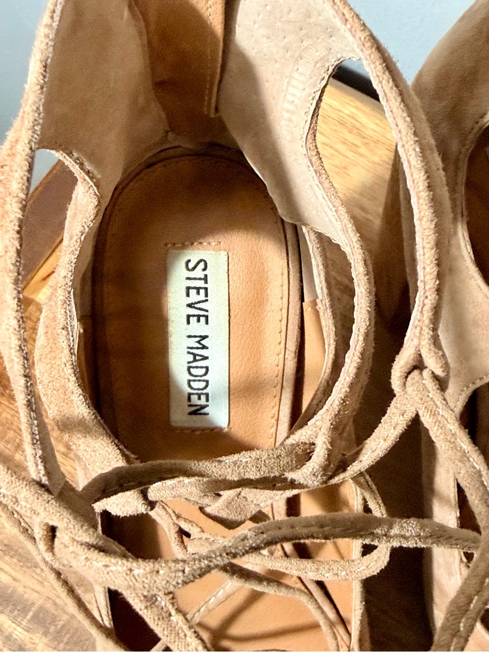 Steve Madden Beige/Tan Suede Lace-Up Block Heel Pumps - Picture 2 of 15